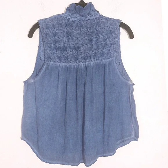 Free People Ruffle Me Up Tie Smocked Sleeveless Blouse Blue Women's Size S - Picture 5 of 9